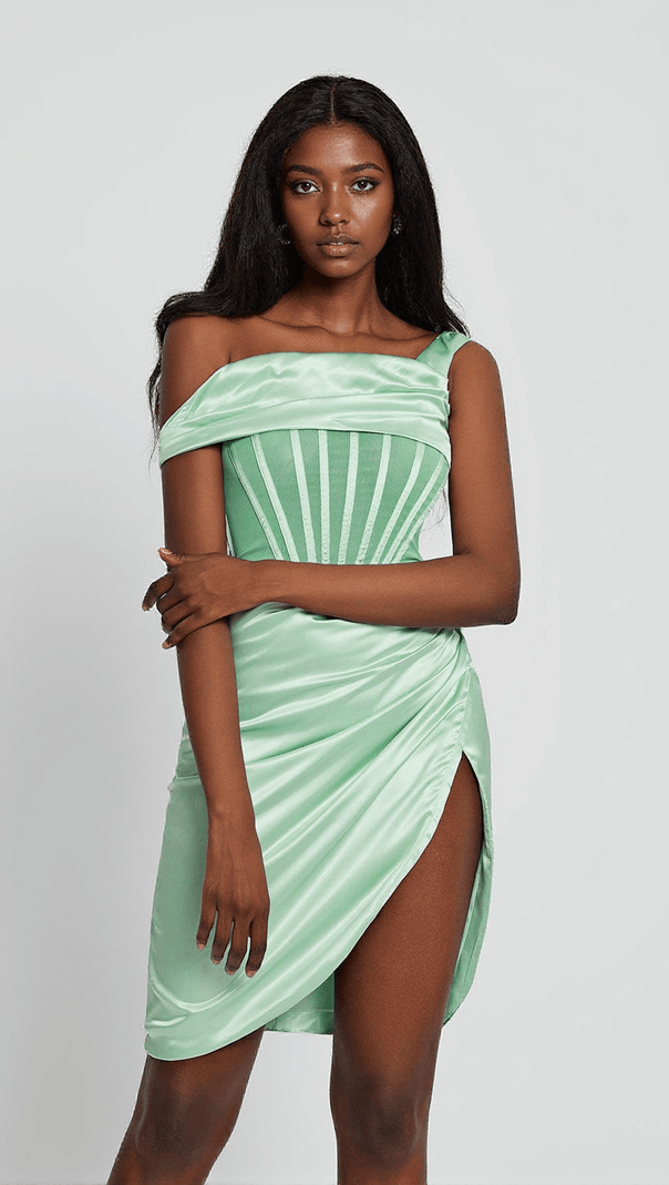 AIIZIE ARIELLA SATIN CORSET DRESS IN MINT - product image