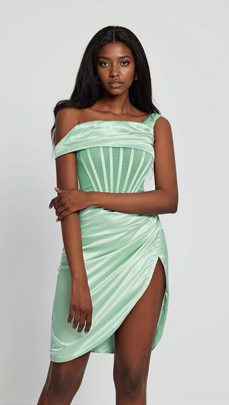 Satin Corset Dress in Mint