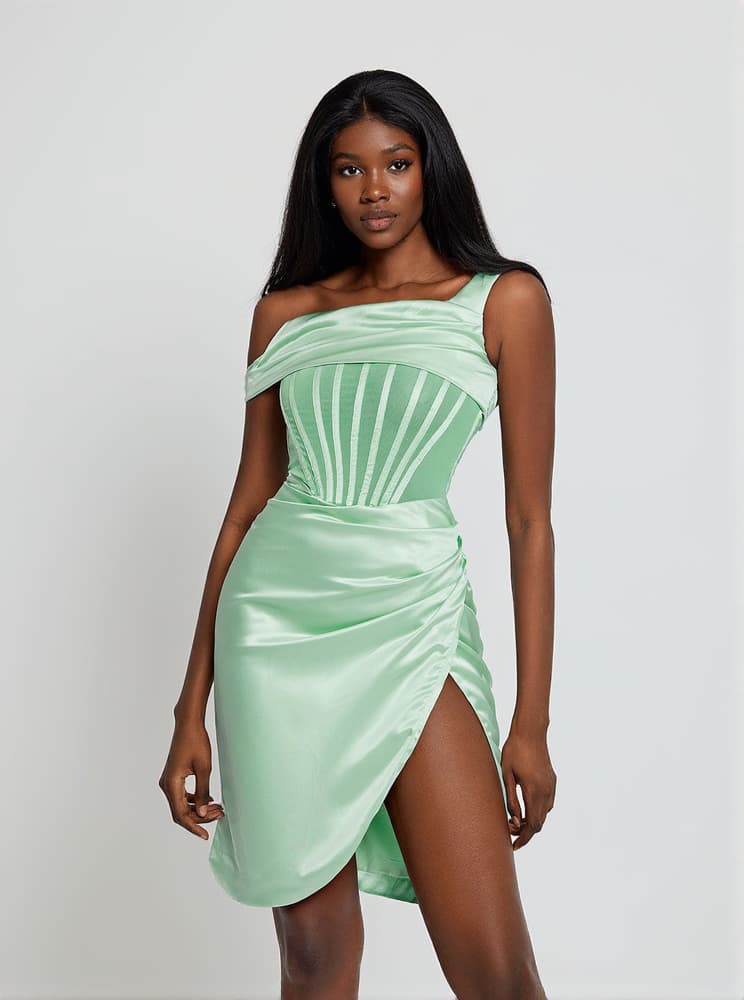 Ariella Satin Corset Dress In Mint