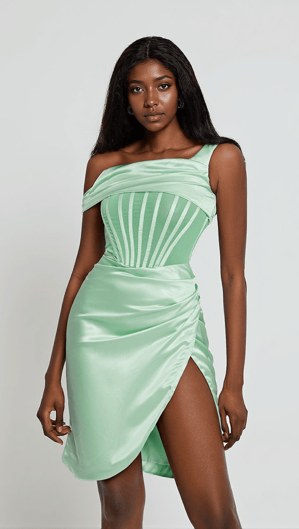 AIIZIE ARIELLA SATIN CORSET DRESS IN MINT - product image