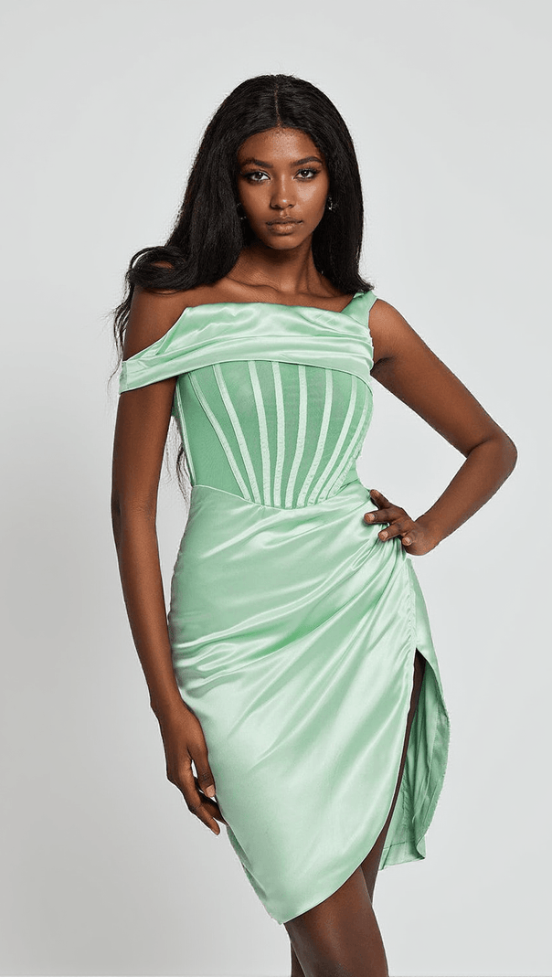 AIIZIE ARIELLA SATIN CORSET DRESS IN MINT - product image