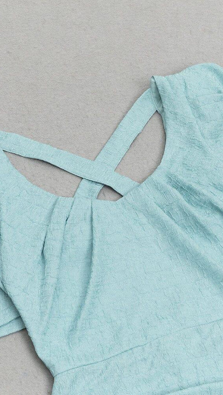 LIGHT GREEN PUFF SLEEVE SPLIT BACK BODYCON MIDI DRESS