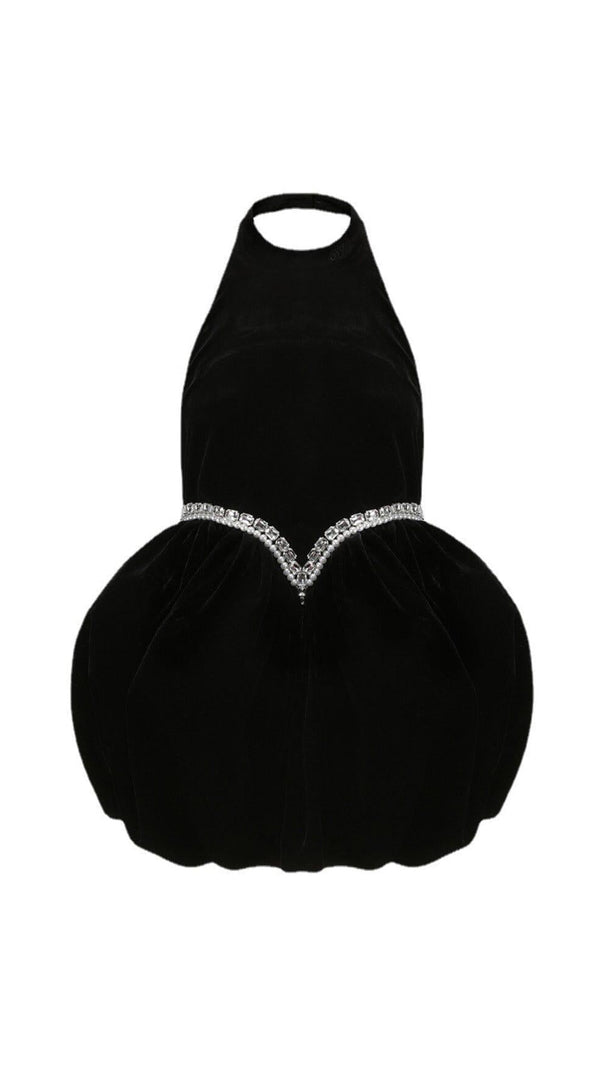 AIIZIE VELVET HALTERNECK MINI DRESS IN BLACK - product image