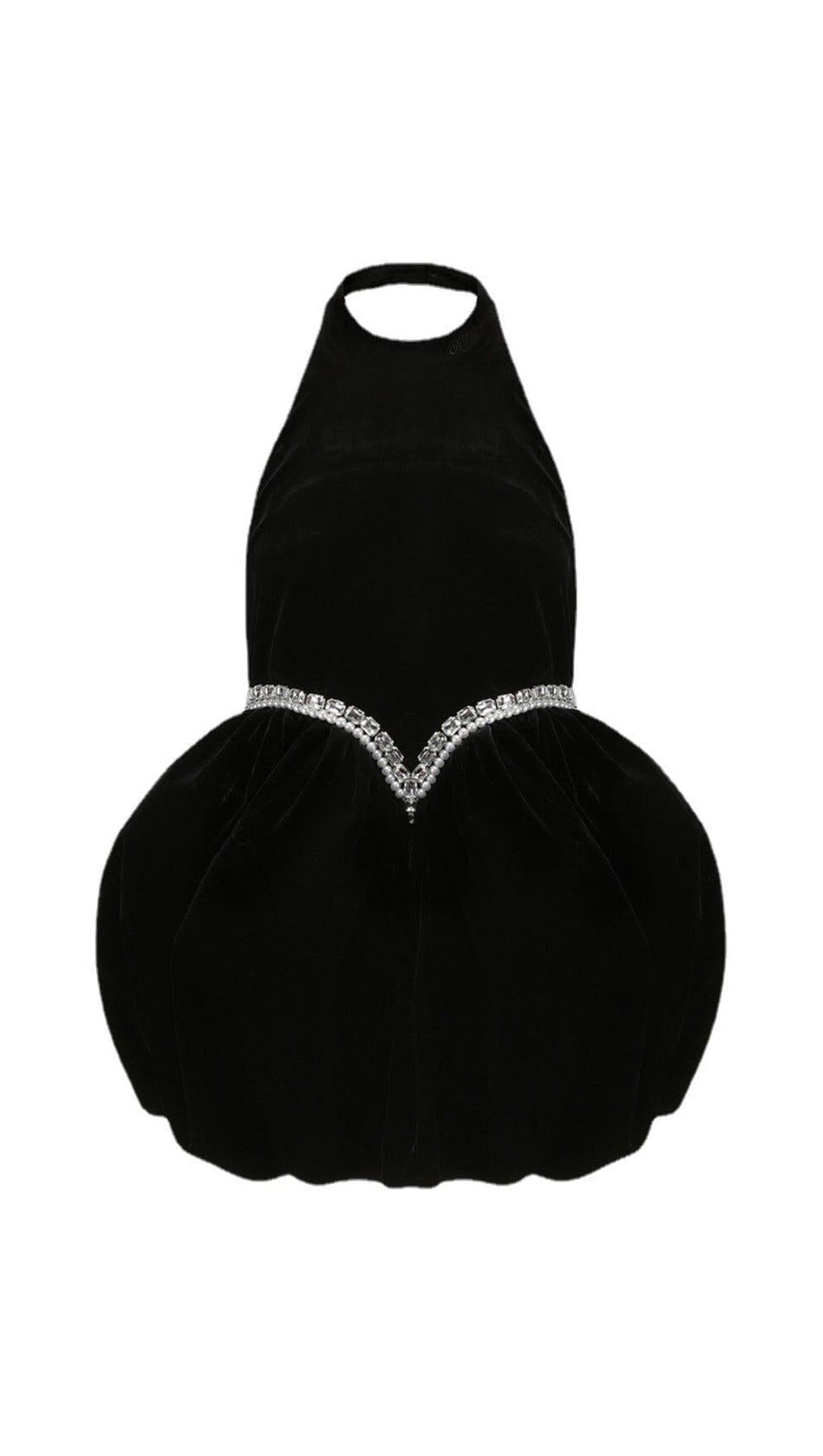 VELVET HALTERNECK MINI DRESS IN BLACK