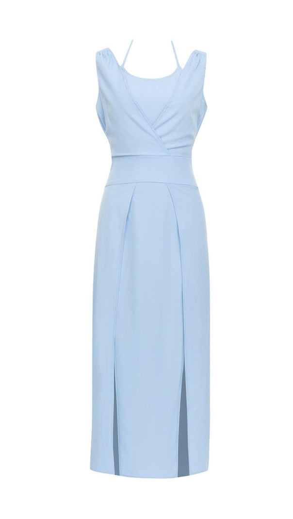 AIIZIE LIGHT BLUE BACKLESS SUSPENDER TIGHT SLIT DRESS - product image