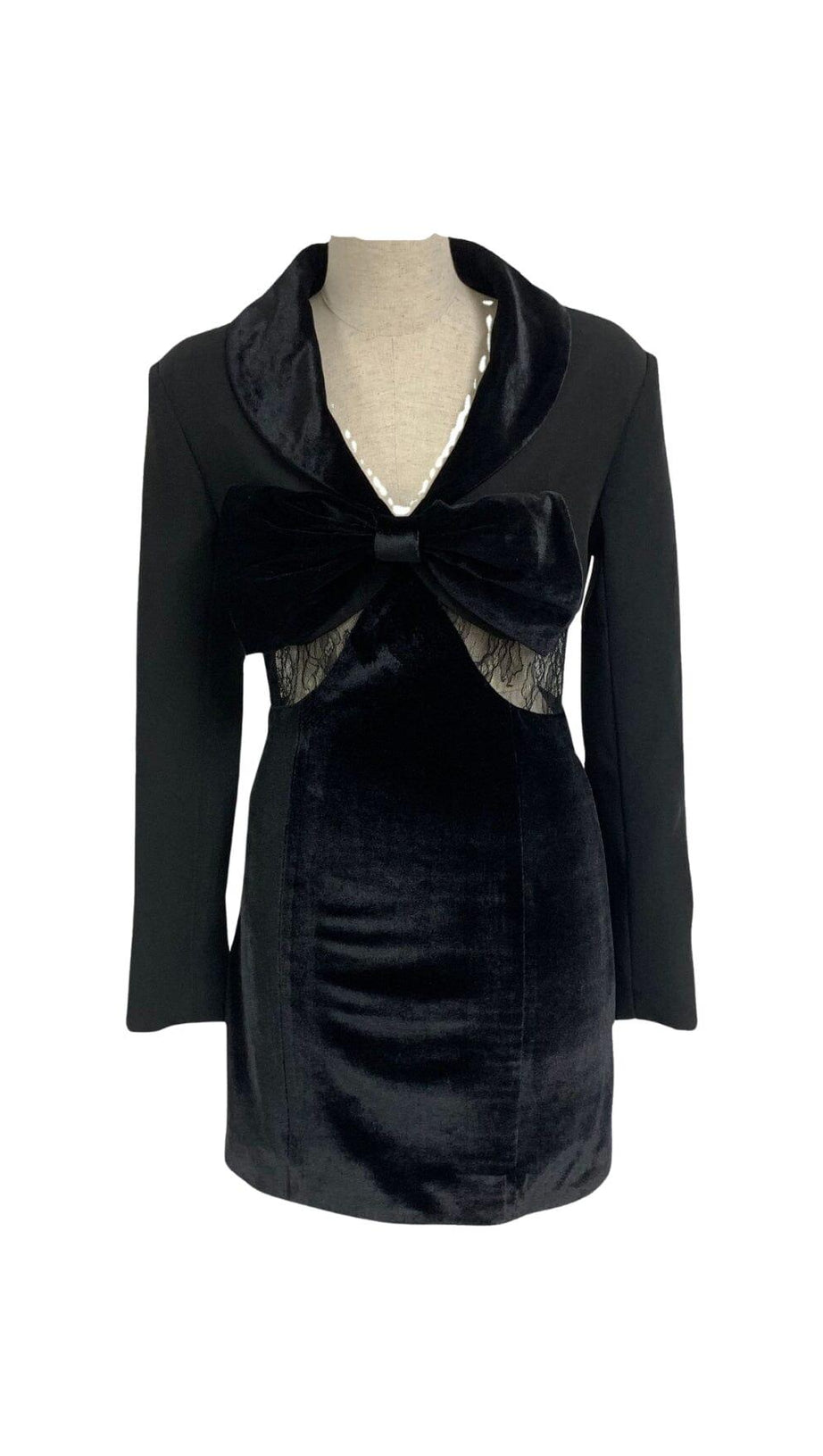 MINIKLEID MIT V-AUSSCHNITT UND SCHLEIFE IN SCHWARZ