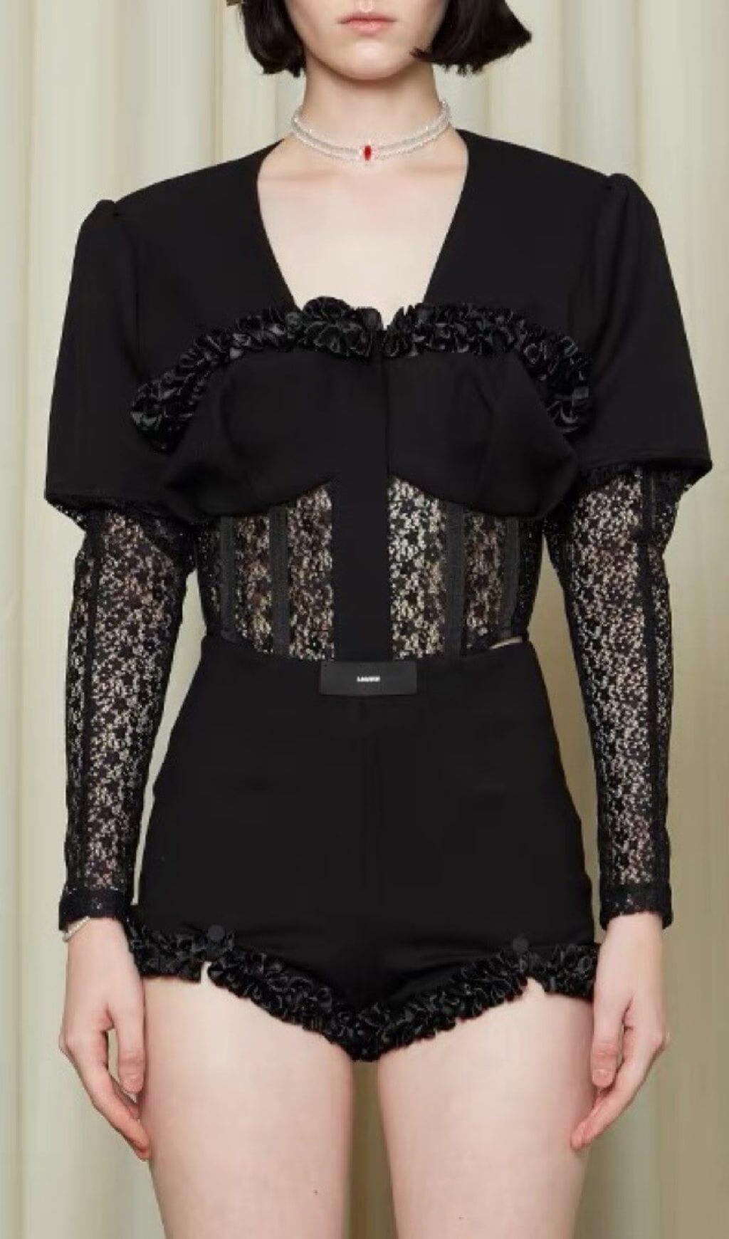 COMPLETO DUE PEZZI CON CORSETTO IN RETE NERO