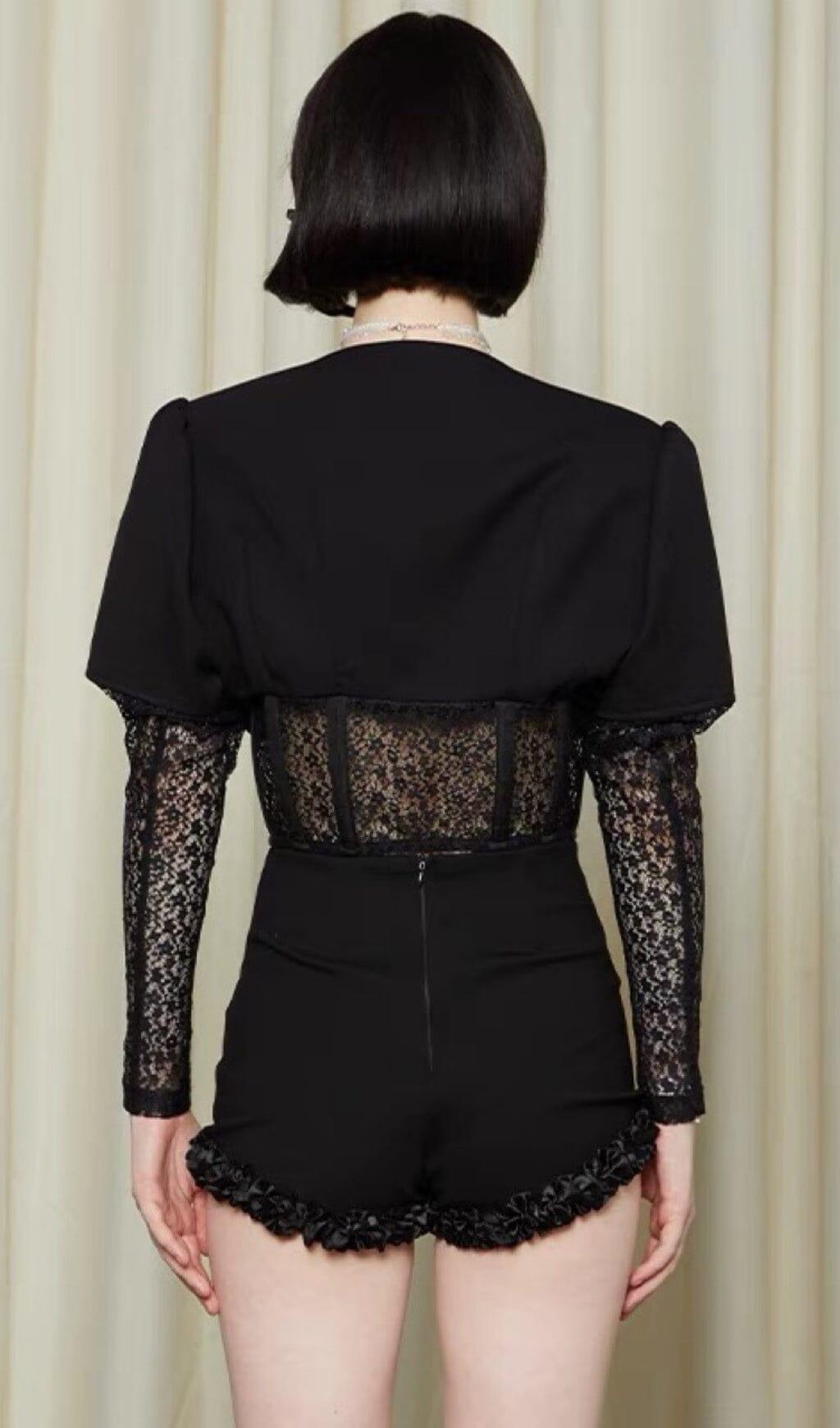 COMPLETO DUE PEZZI CON CORSETTO IN RETE NERO