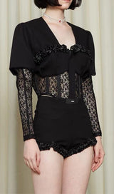 MESH CORSET TWO PIECES SUIT IN BLACK