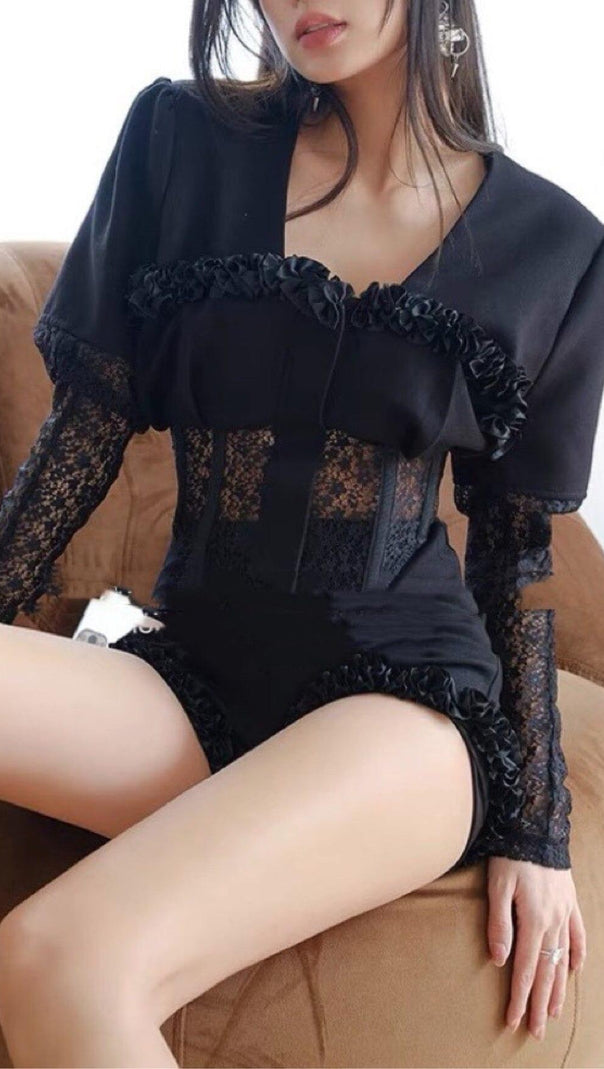 AIIZIE MESH CORSET TWO PIECES SUIT IN BLACK - product image