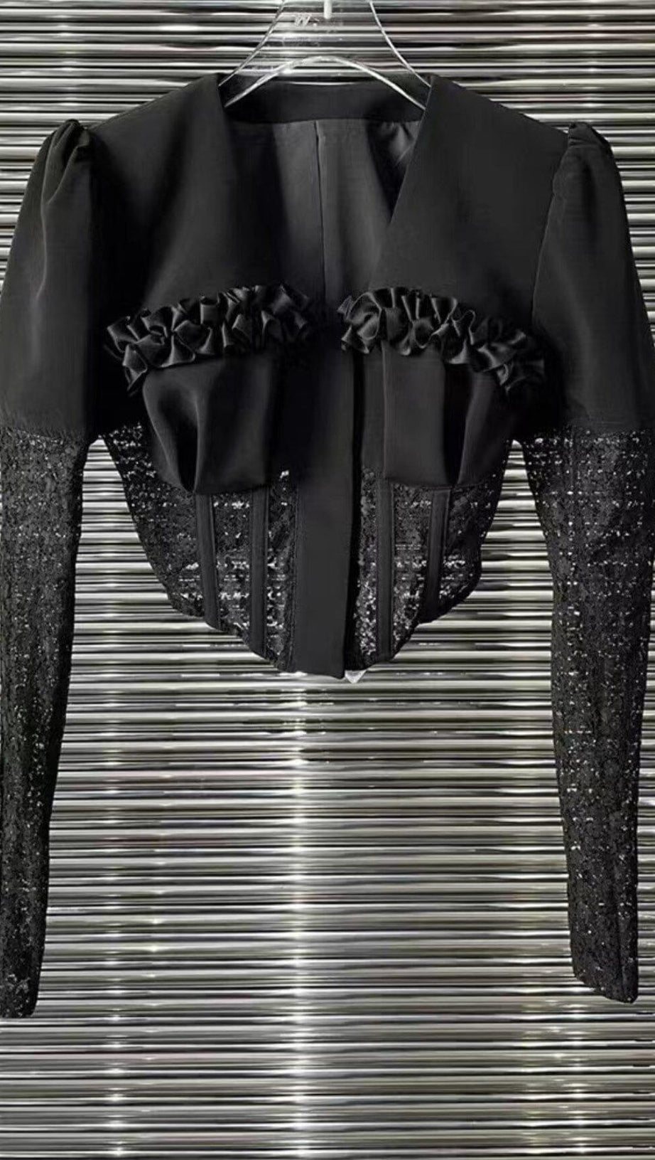 Zweiteiliger Netzkorsettanzug in Schwarz