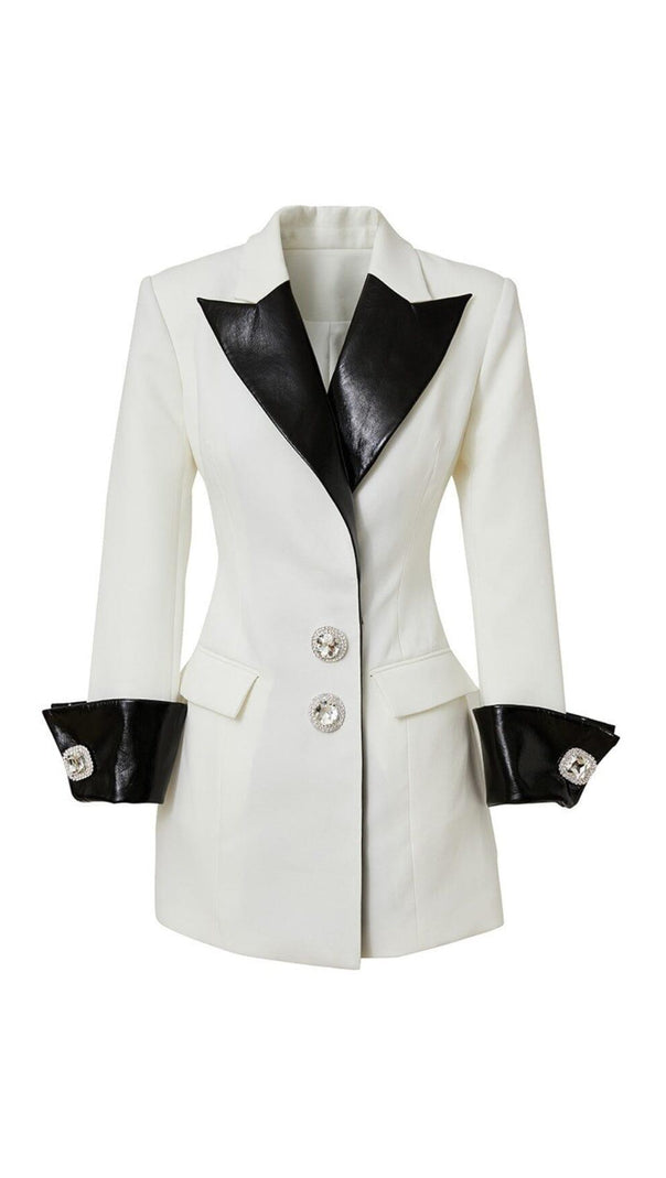 AIIZIE DIAMOND BUTTON LEATHER PATCHWORK BLAZER - product image