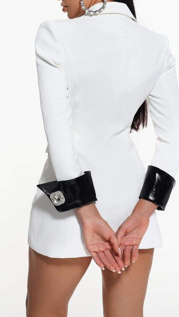 AIIZIE DIAMOND BUTTON LEATHER PATCHWORK BLAZER - product image