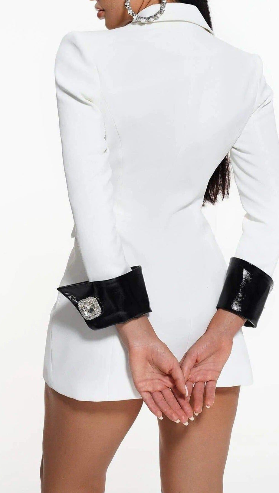 DIAMOND BUTTON LEATHER PATCHWORK BLAZER