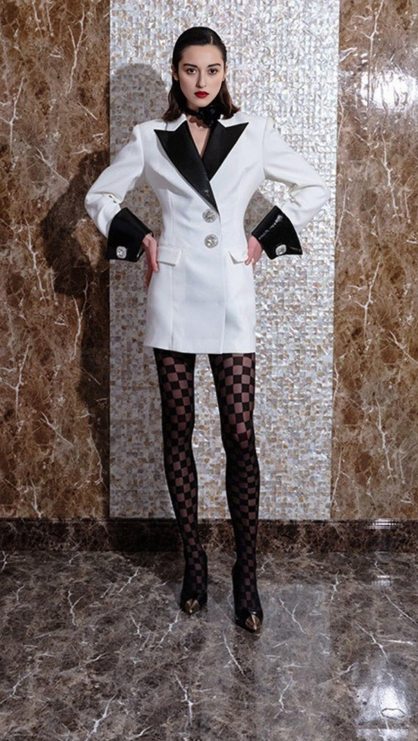 AIIZIE DIAMOND BUTTON LEATHER PATCHWORK BLAZER - product image
