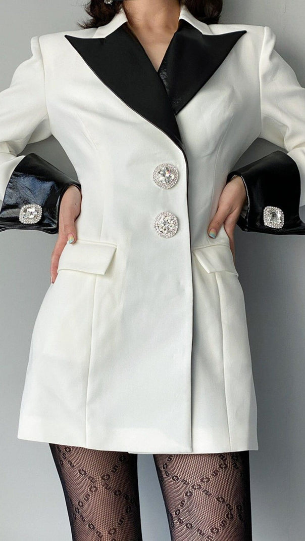 AIIZIE DIAMOND BUTTON LEATHER PATCHWORK BLAZER - product image