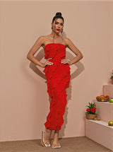 Elsie Strapless Ruffle Dress in Red