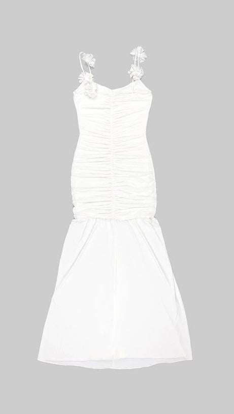 WHITE FLORAL SUSPENDER MAXI DRESS