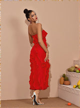 Elsie Strapless Ruffle Dress in Red