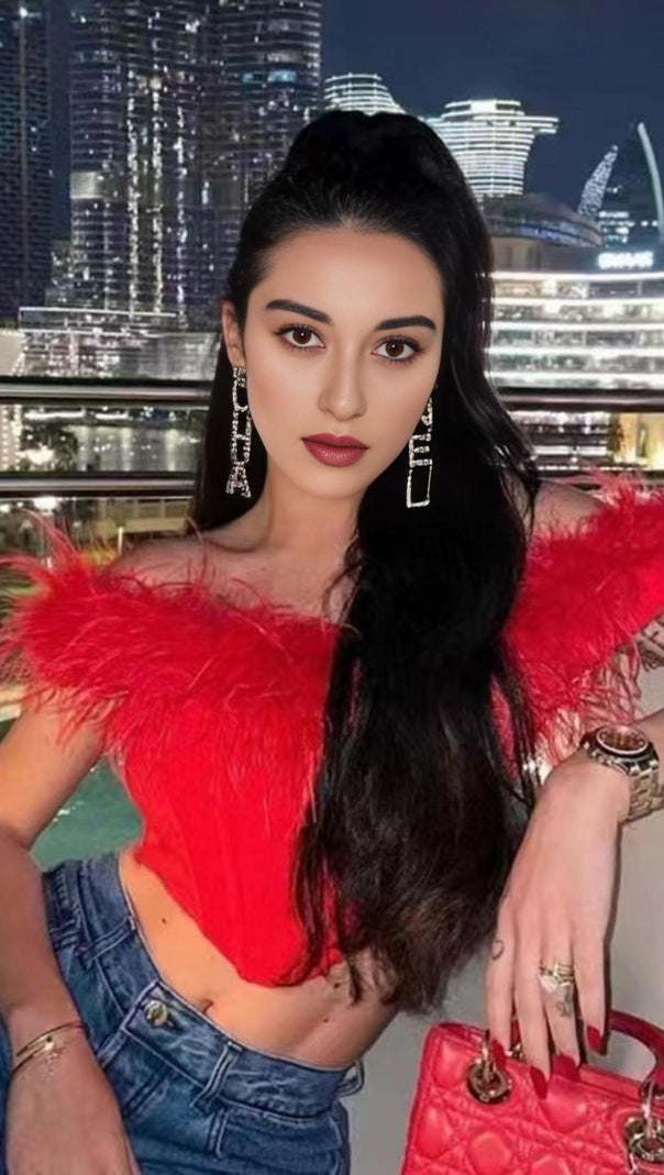 AIIZIE OFF SHOULDER FEATHER CORSET TOP - product image