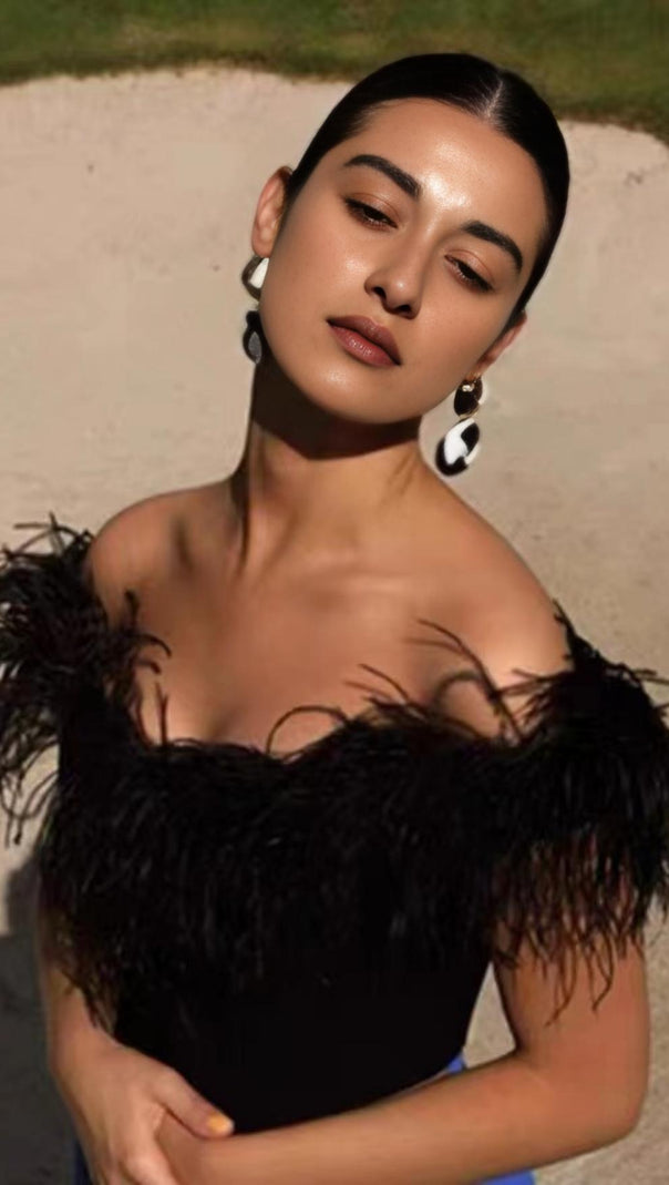 AIIZIE OFF SHOULDER FEATHER CORSET TOP - product image