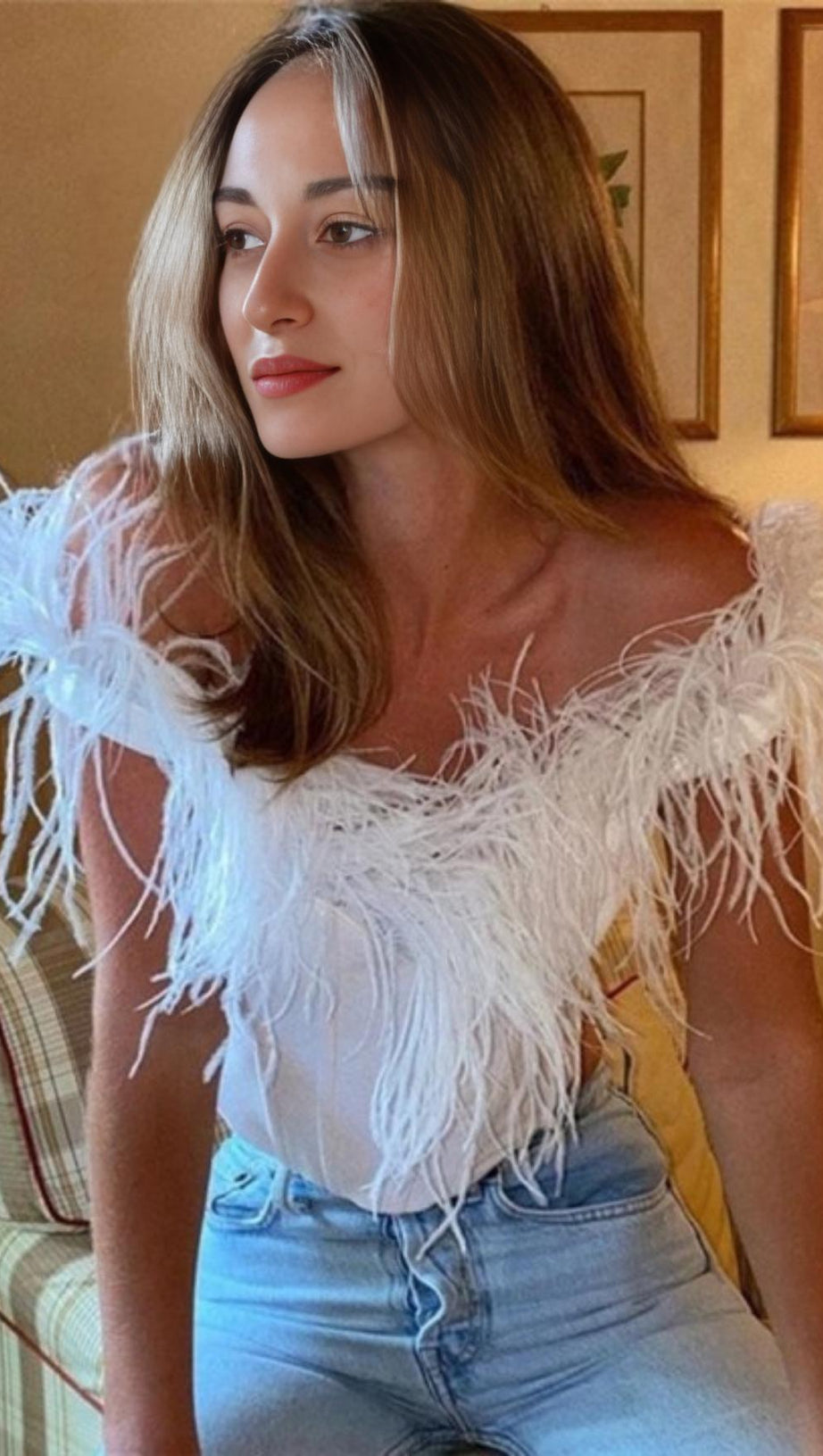 OFF SHOULDER FEATHER CORSET TOP