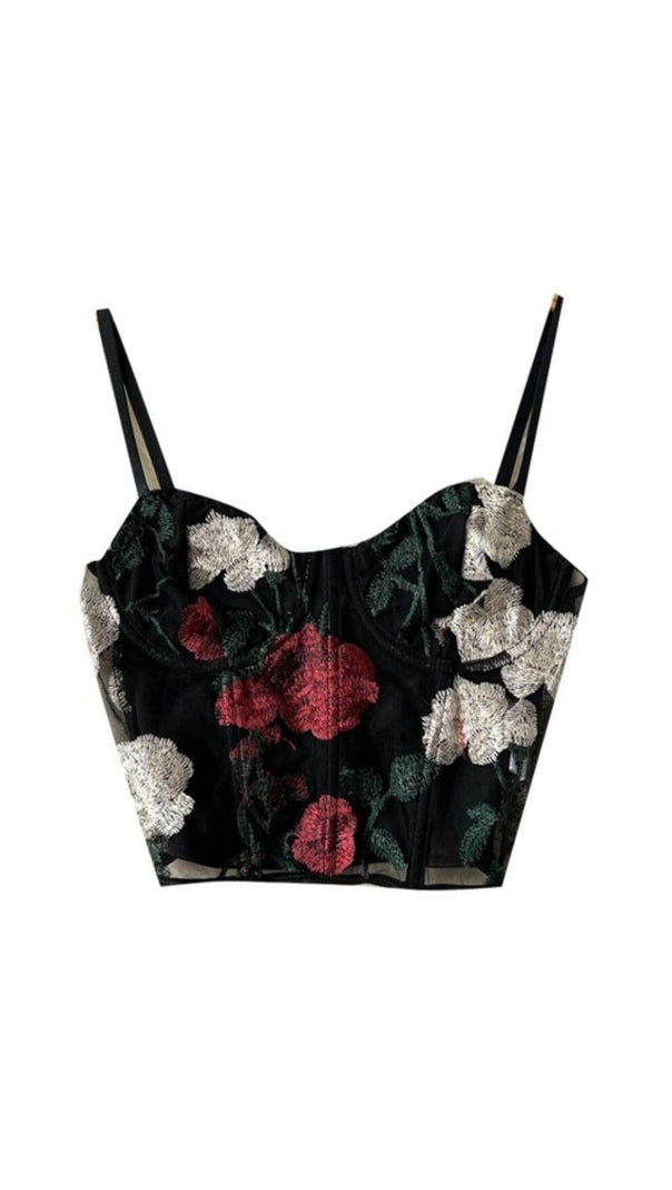 AIIZIE EMBROIDERED FLOWERS CORSET TOP IN BLACK - product image