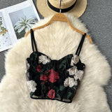 EMBROIDERED FLOWERS CORSET TOP IN BLACK