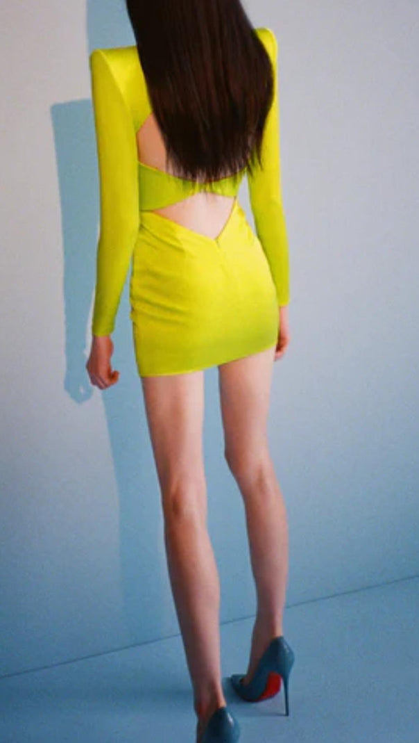 AIIZIE LONG SLEEVE BACKLESS MINI DRESS IN GREEN - product image