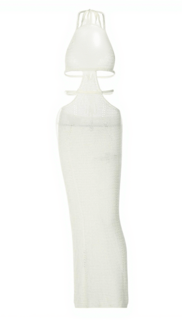 AIIZIE ROSALINDA HALTERNECK KNIT MAXI DRESS IN WHITE - product image