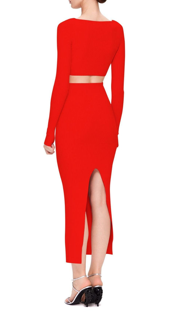 AIIZIE CUTOUT LONG SLEEVE MIDI DRESS IN RED - product image
