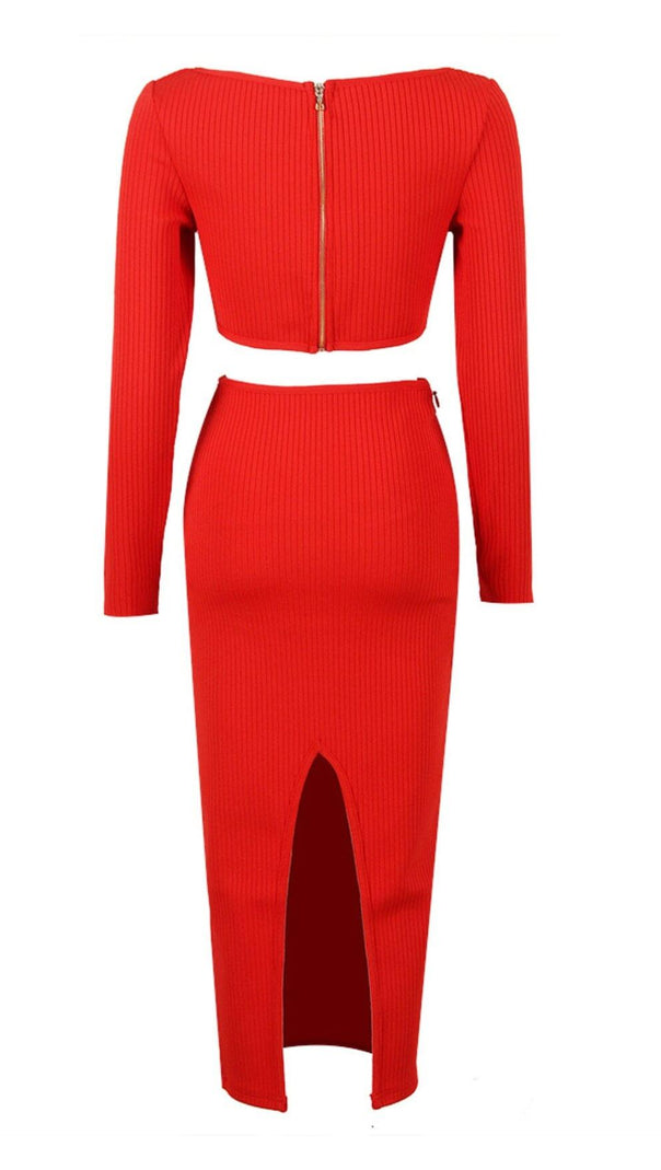 AIIZIE CUTOUT LONG SLEEVE MIDI DRESS IN RED - product image