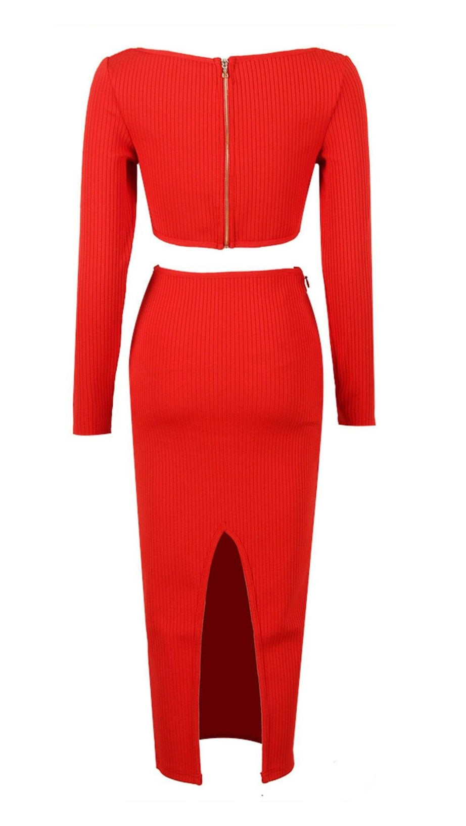 CUTOUT LONG SLEEVE  MIDI DRESS IN RED