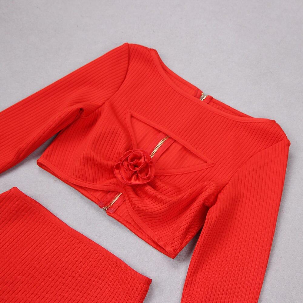 AIIZIE CUTOUT LONG SLEEVE MIDI DRESS IN RED - product image