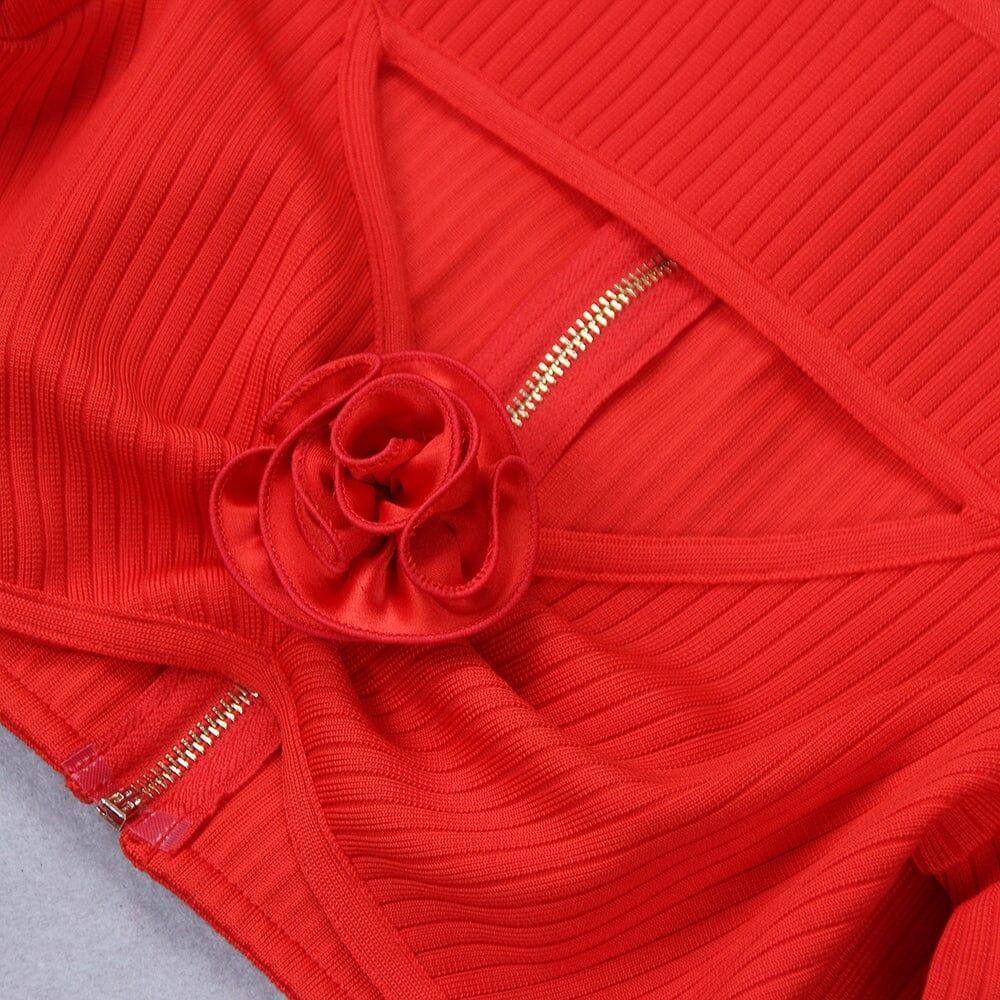 AIIZIE CUTOUT LONG SLEEVE MIDI DRESS IN RED - product image
