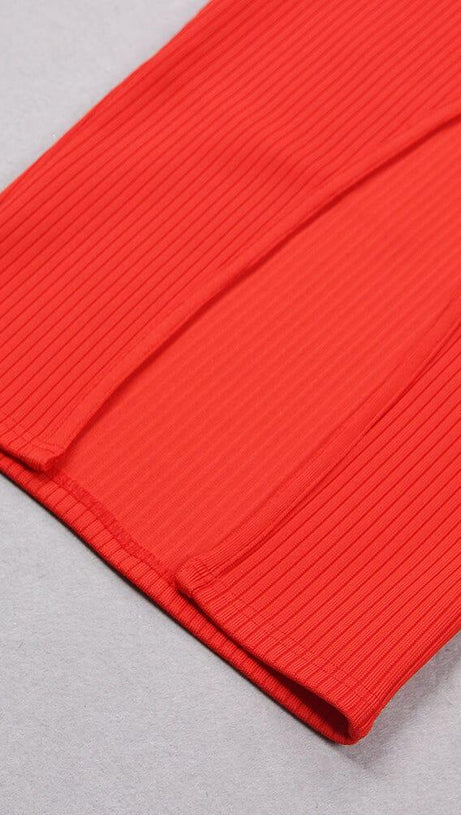 CUTOUT LONG SLEEVE  MIDI DRESS IN RED