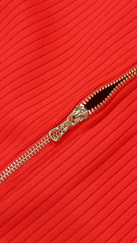 CUTOUT LONG SLEEVE  MIDI DRESS IN RED