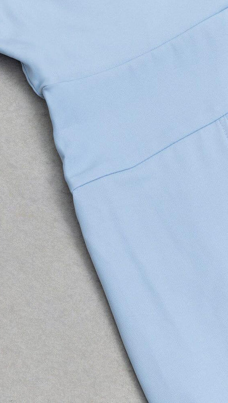 LIGHT BLUE BACKLESS SUSPENDER TIGHT SLIT DRESS