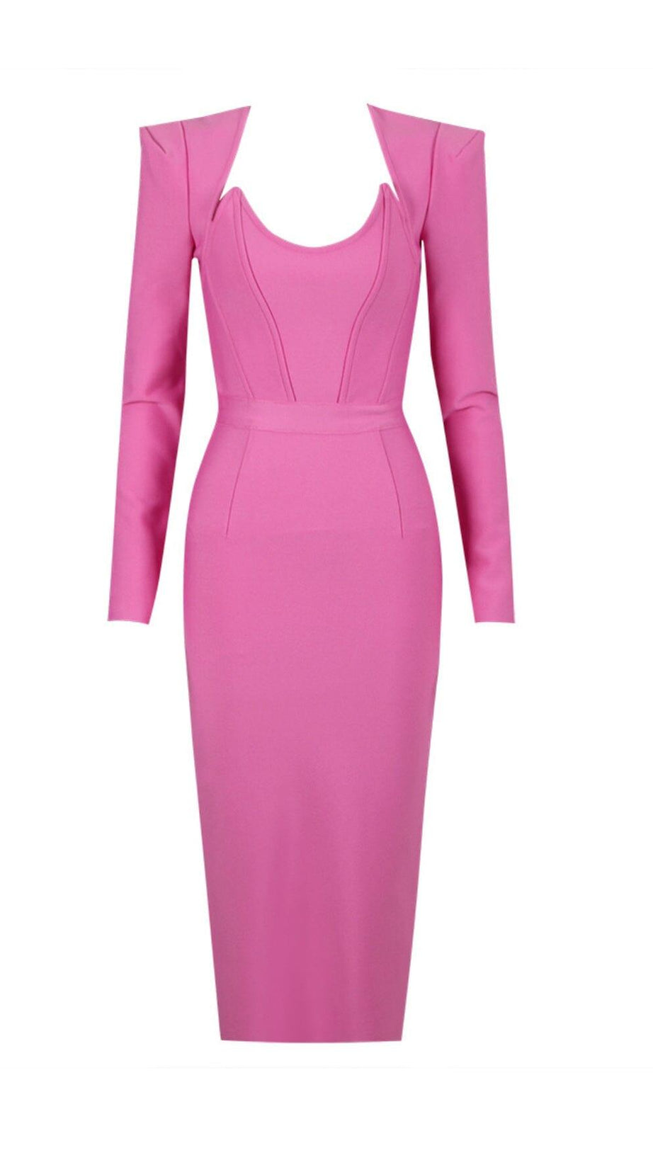 SQUARE SHOULDER CORSET MIDI DRESS IN PINK