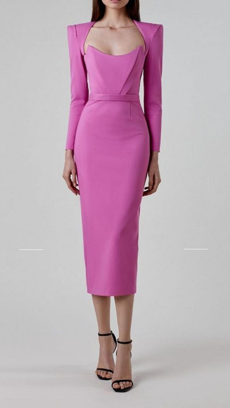 SQUARE SHOULDER CORSET MIDI DRESS IN PINK – AIIZIE