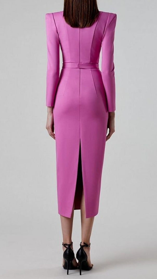 AIIZIE SQUARE SHOULDER CORSET MIDI DRESS IN PINK - product image