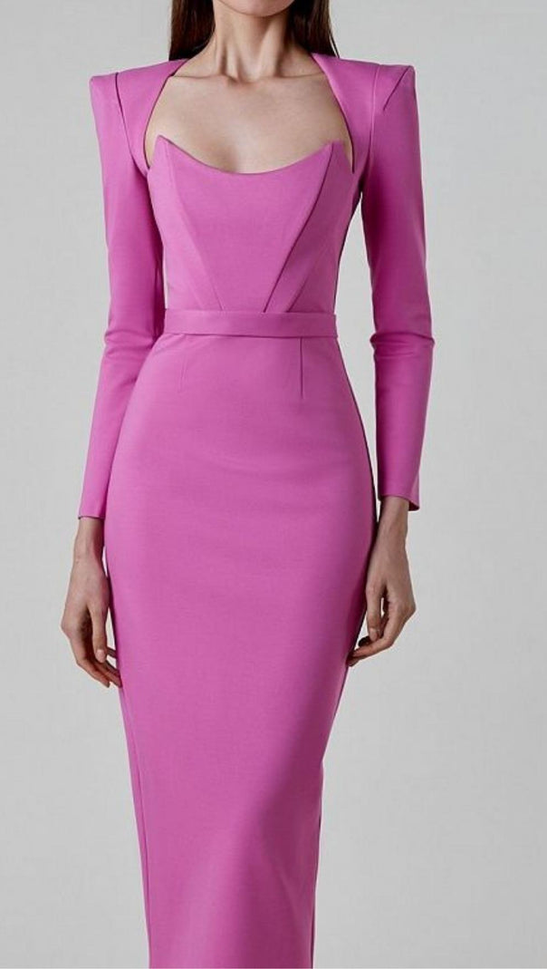 AIIZIE SQUARE SHOULDER CORSET MIDI DRESS IN PINK - product image