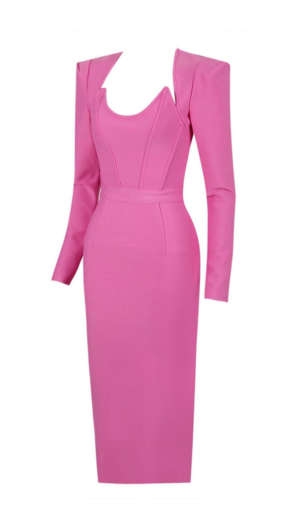 AIIZIE SQUARE SHOULDER CORSET MIDI DRESS IN PINK - product image