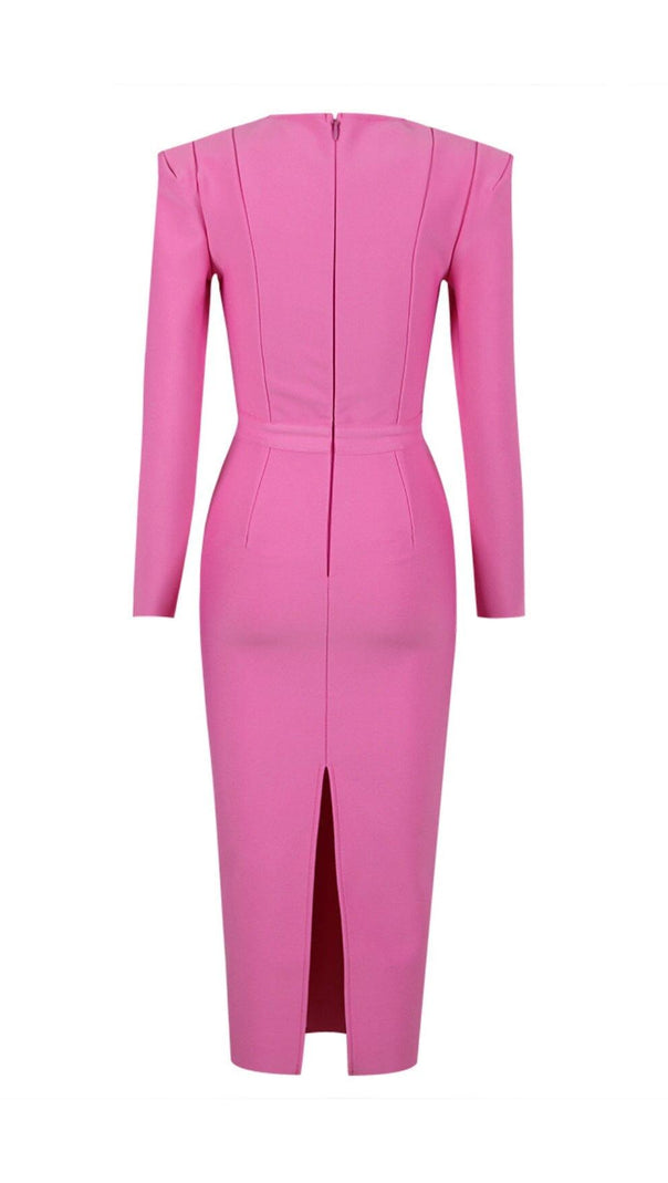 AIIZIE SQUARE SHOULDER CORSET MIDI DRESS IN PINK - product image