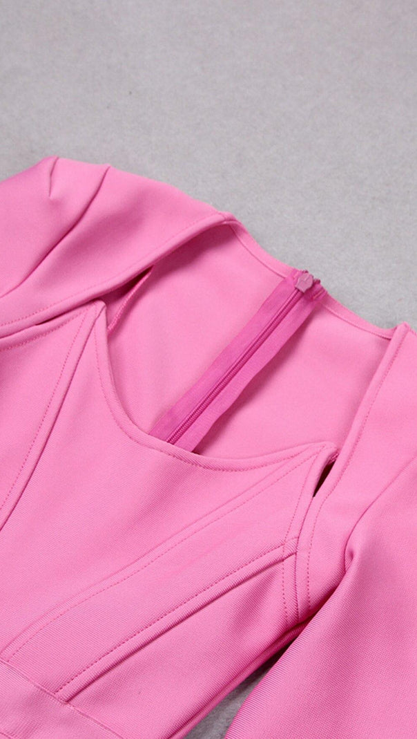 AIIZIE SQUARE SHOULDER CORSET MIDI DRESS IN PINK - product image