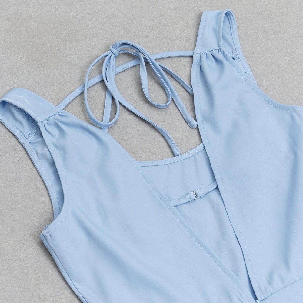 AIIZIE LIGHT BLUE BACKLESS SUSPENDER TIGHT SLIT DRESS - product image