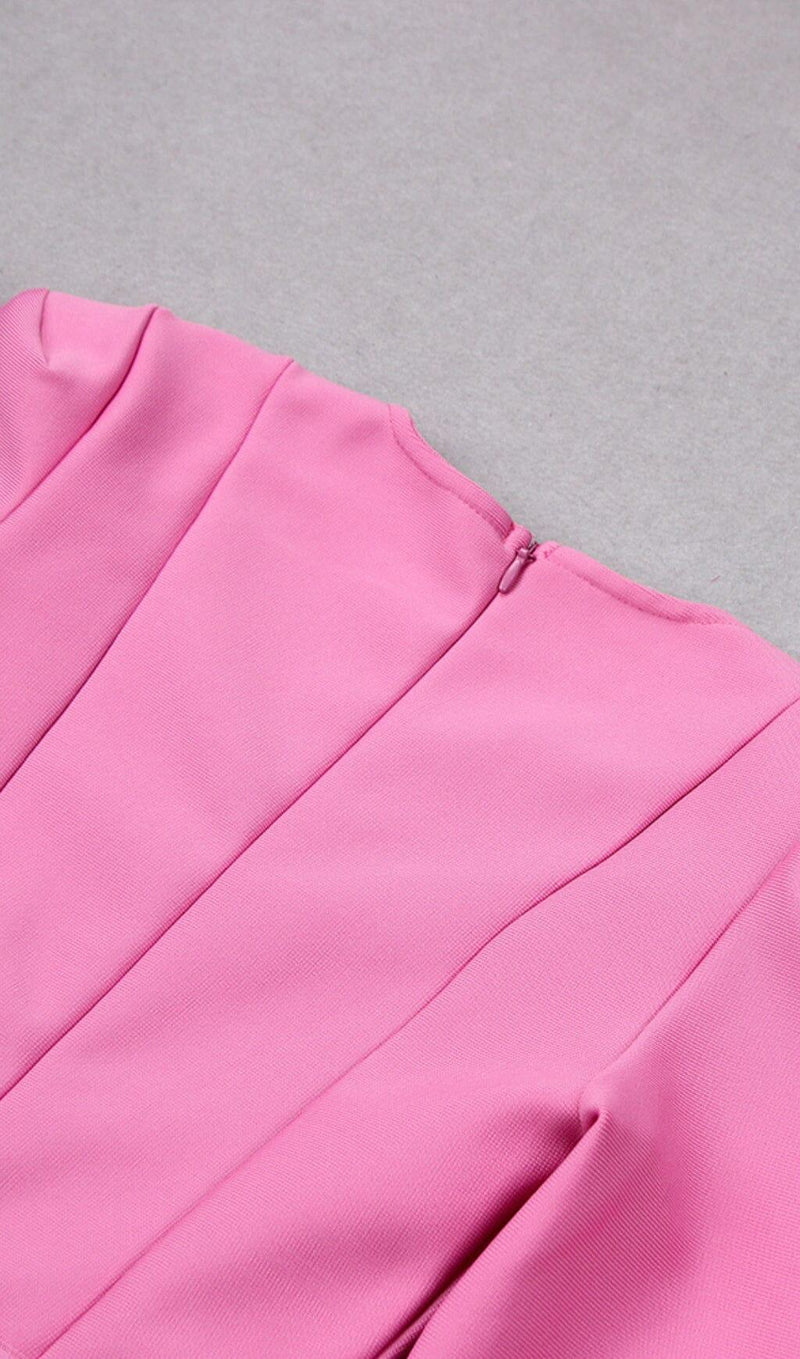 SQUARE SHOULDER CORSET MIDI DRESS IN PINK