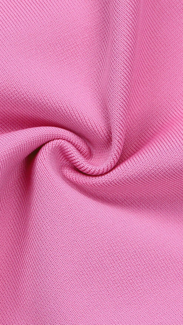 MIDIKLEID MIT ECKIGEN SCHULTERN UND KORSETT IN PINK