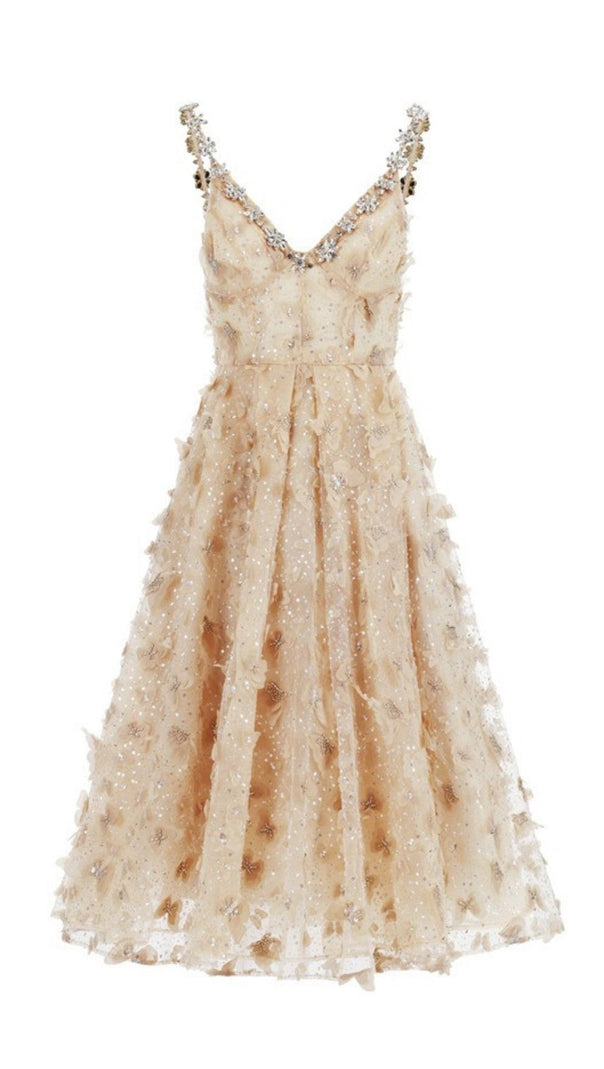 AIIZIE SEQUIN BUTTERFLY EMBELLISHED CRYSTAL MIDI DRESS - product image