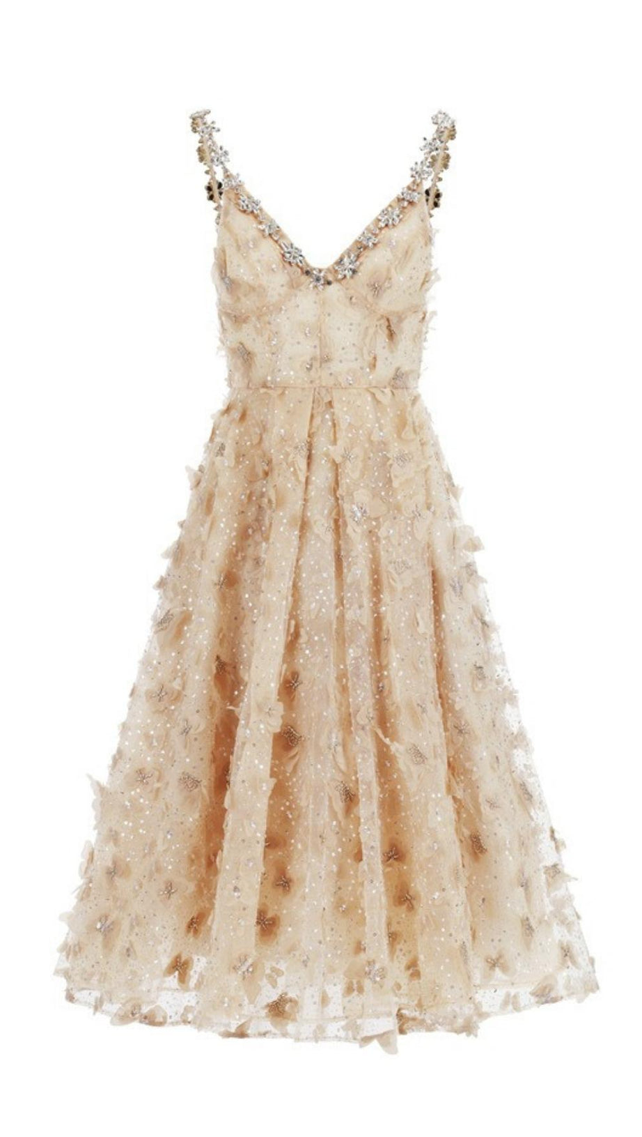 SEQUIN BUTTERFLY EMBELLISHED CRYSTAL MIDI DRESS